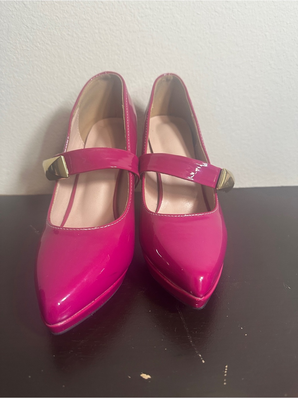 Unk Hot Pink Patent Mary Jane Pointed Toe Heels